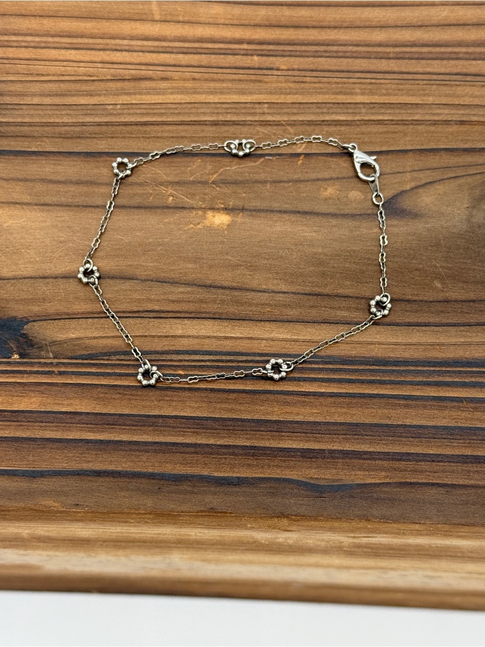 Delicate Silvertone Floral Chain Anklet 9.5”